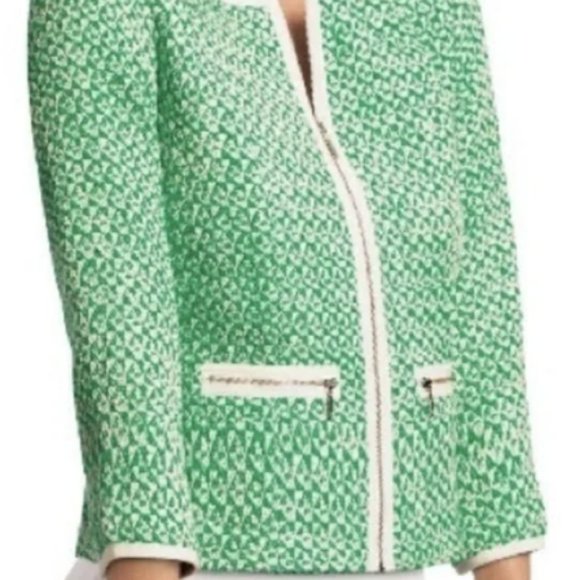 Size 2: CAbi Clover Green Tweed Jacket Style 726 - Picture 2 of 5